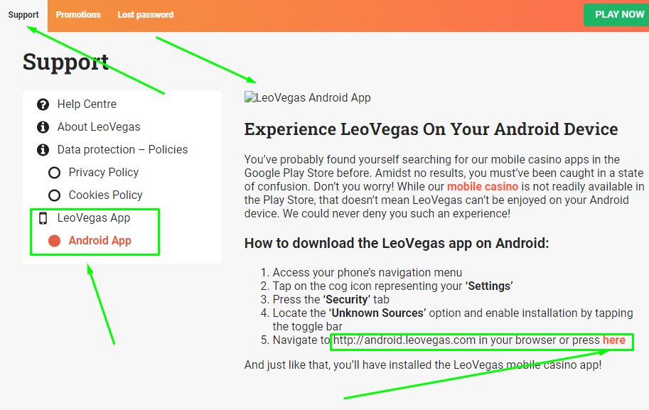 Встановіть додаток Leovegas на Android